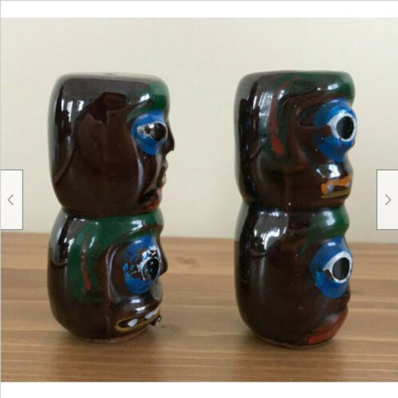 Vtg Painted Ceramic Totem Pole Salt & Pepper Shakers Red Clay Made in Japan Tiki - Picture 2 of 8